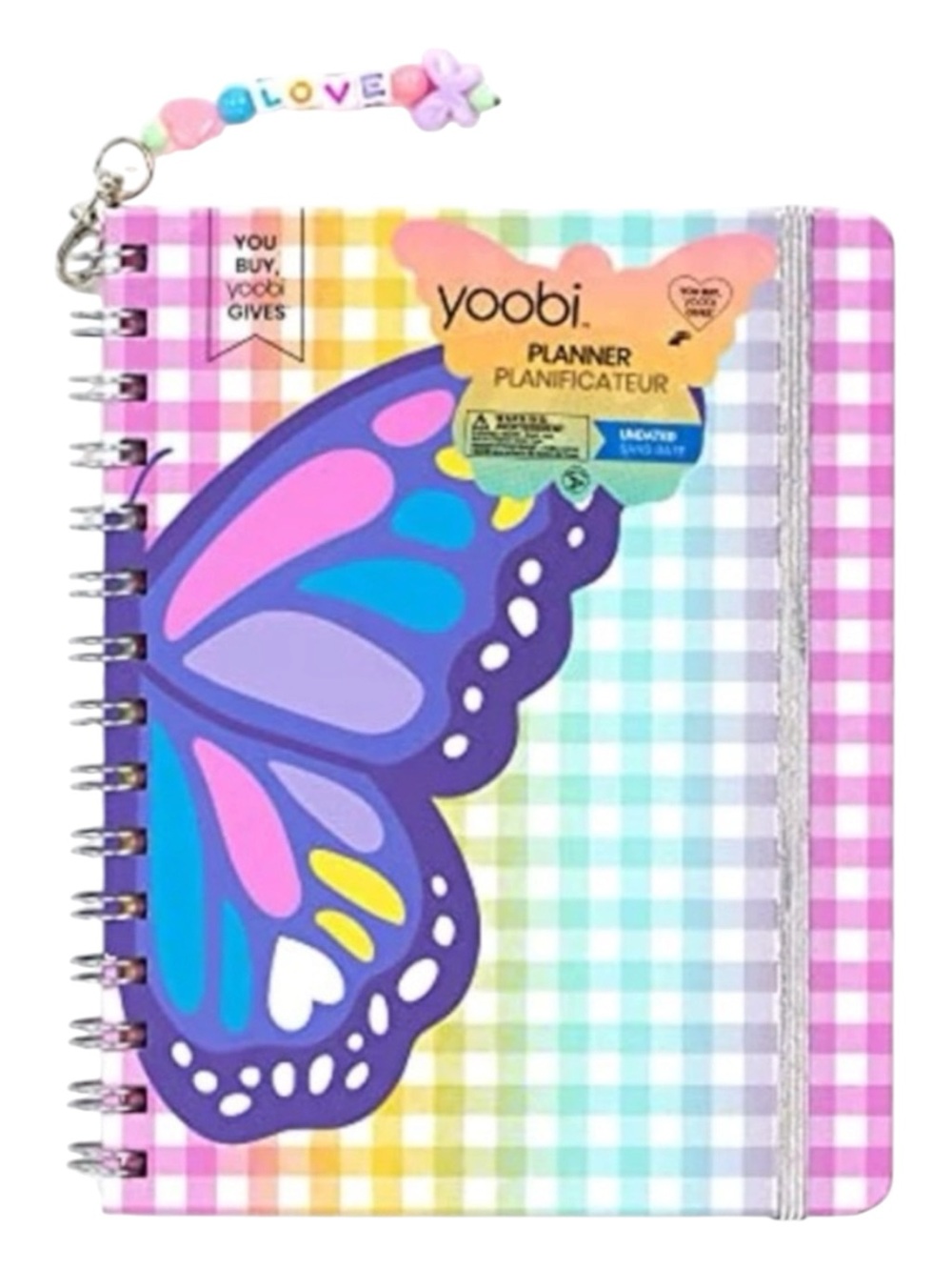 Yoobi Hard Cover Spiral Butterfly Theme Undated Planner with “Love” Keychain